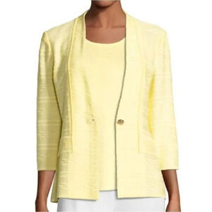 NWT Misook Textured One-Button Lemon Yellow Jacket Blazer Cardigan Size …